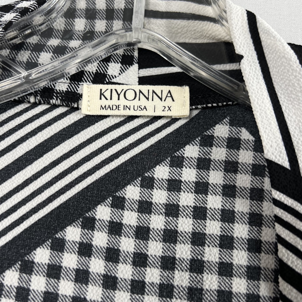 Kiyonna Kimono Womens 2X Cardigan Black White Checked Stripe Artsy - Picture 13 of 15